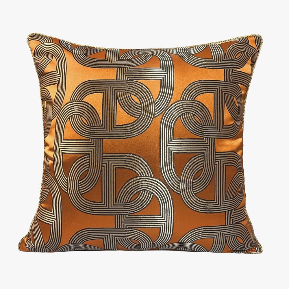 Lussuosa Federa Quadrata Jacquard Arancione con Motivo a Catena 45x45cm, Copricuscino Lombare per Sedia 30x50cm, Confezione da 1 Pezzo