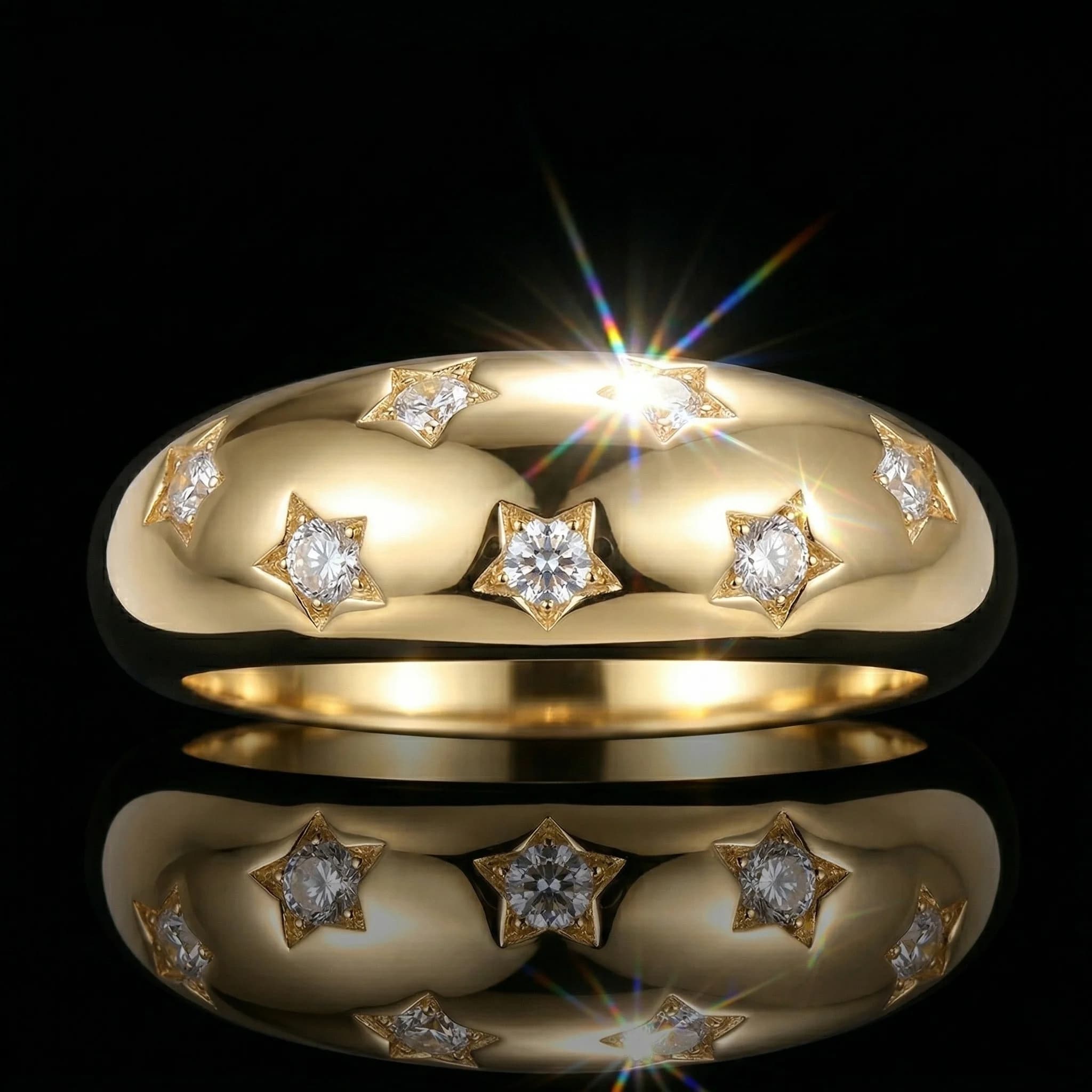 Anello in Moissanite, Argento Sterling 925, Colore D VVS1, Fascia Larga e Robusta, Stella a Cinque Punte, Anello per Coppia, Con Certificato