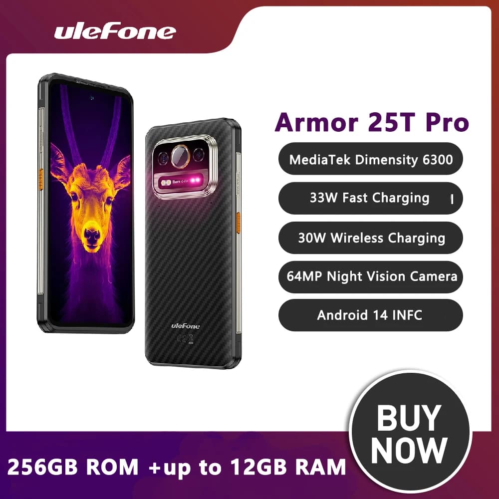 Ulefone Armor 25T Pro smartphone robusti 6.78 pollici 6GB + 256GBThermal Image Android 14 5G cellulare 6500mAh 33W ricarica rapida NFC