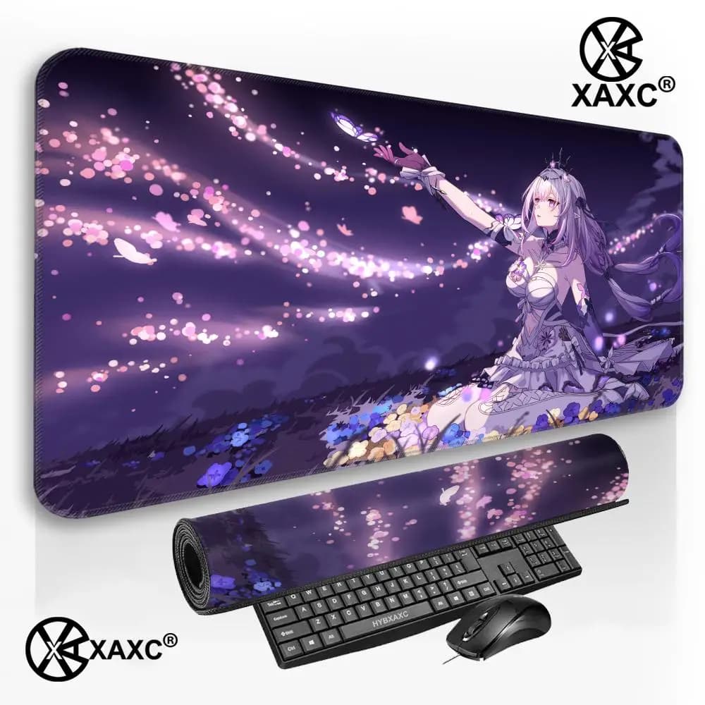 Kawaii Castorice Mouse Pad Gamer Mousepad Laptop Honkai Star Rail HD Desk Mouse Mat PC Anime Girl Purple Butterfly Keyboard Pad