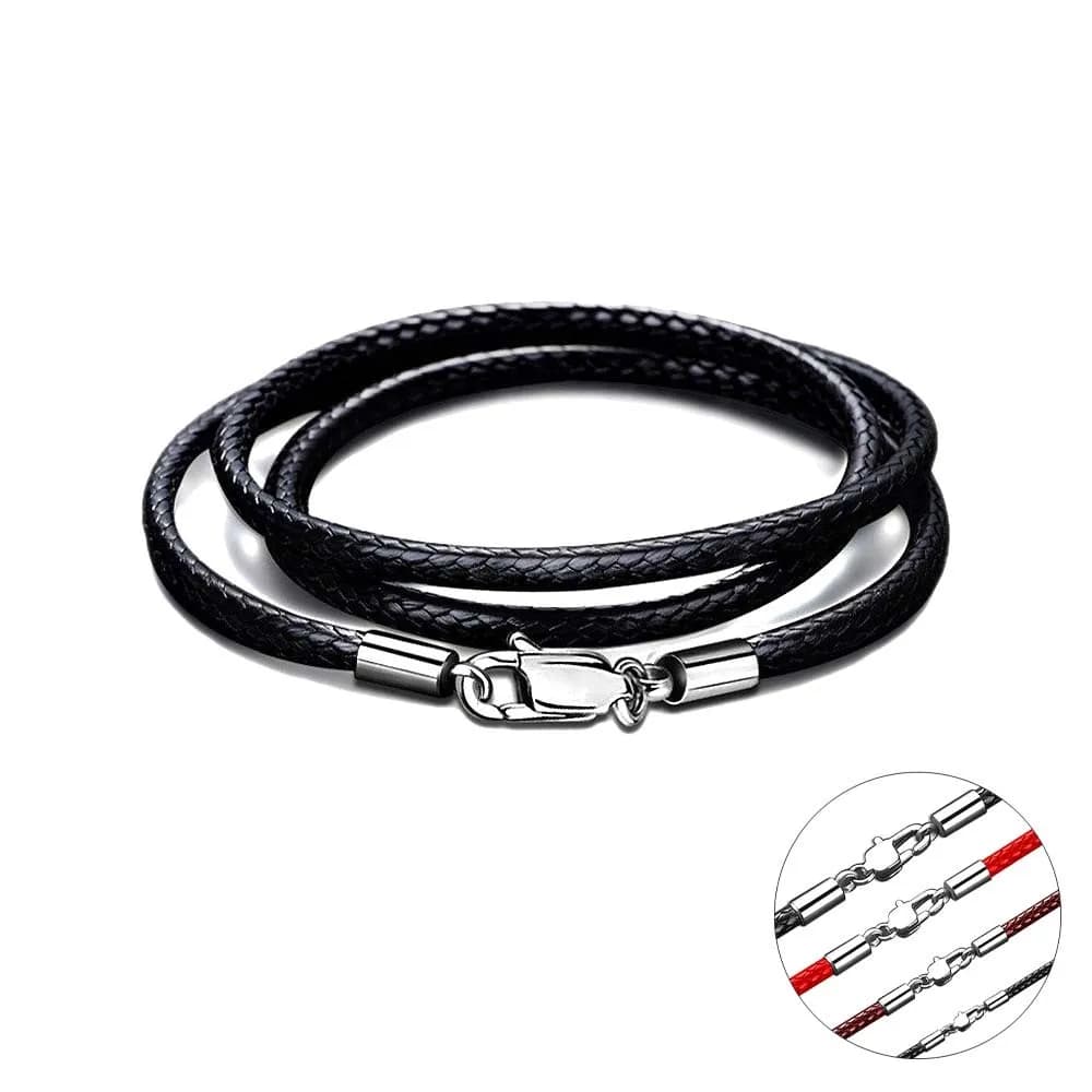 40-65 cm 1-3mm waterproof woven leather Necklace Waxed cable Stainless steel Corda Closure snap chain for man 2035
