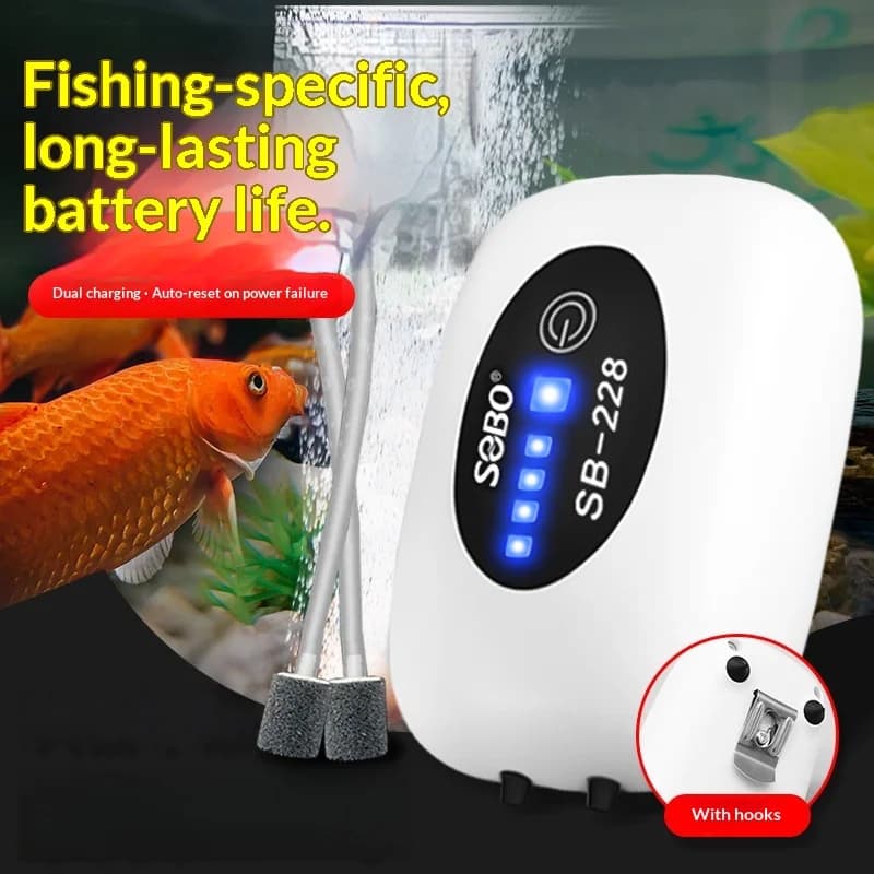Pompa d'Aria per Acquario Ricaricabile USB, Ossigenatore Portatile per Vasche di Pesci con Batteria, Mini Aeratore per Pesca all'Aperto