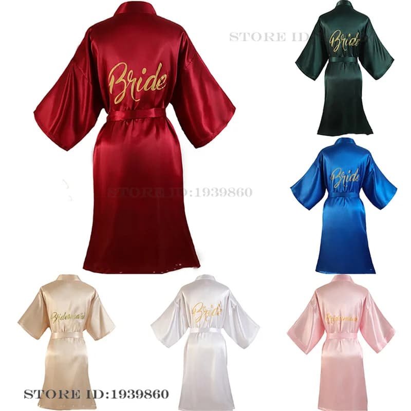 Sexy Elegant Wedding Robe Negligee Bride Bridesmaid Kimono Bathrobe Gown Spring Summer New Sleepwear Nightgown Satin Home Dress