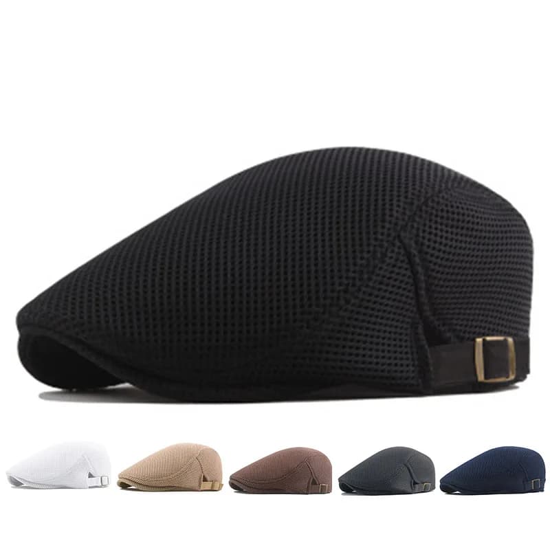 Cappelli da Uomo in Rete Stile Newsboy, Berretti da Pittore Britannici, Berretti Ventilati Primaverili ed Estivi, Cappelli Piatti Regolabili, Berretti Hip Hop