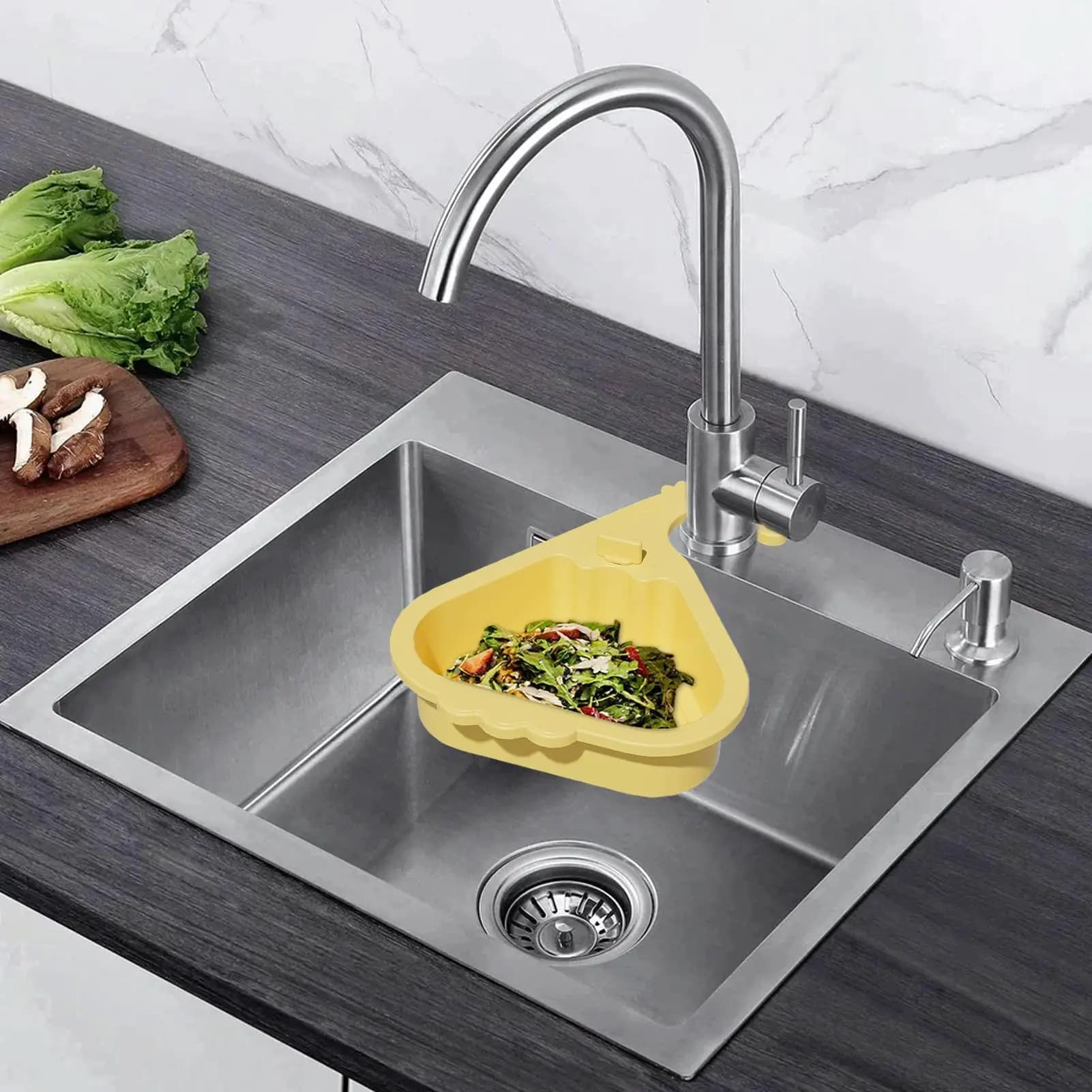 Lavello multifunzionale sospeso cestello raccoglitore di rifiuti da cucina coperchio inferiore apribile lavello raccoglitore di alimenti contenitore di scarico