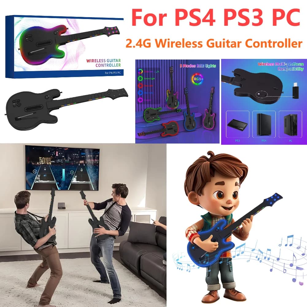 Controller per chitarra wireless 2.4G per PS4 PC PS3 compatibile con giochi Clone Hero Rock Band Joystick remoto Console da gioco per chitarra