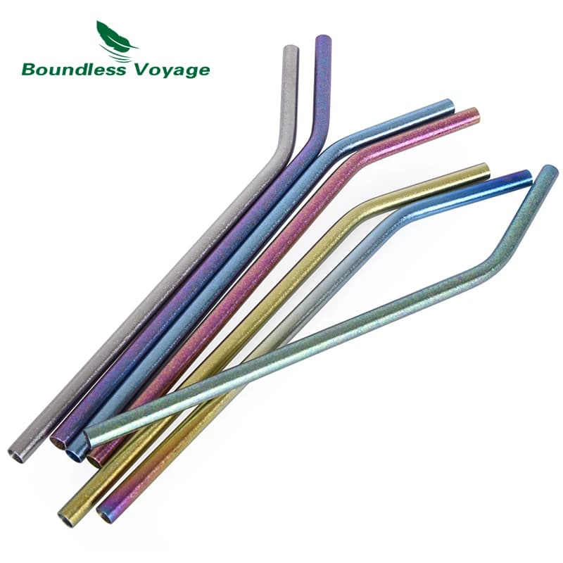 Boundless Voyage Titanium Straw Reusable Straight & Bent Colorful Straws for Boba Bubble Tea Milk Drinkware with Cleaning Brush