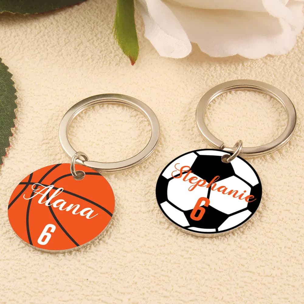 Custom Basketball Keychain Printing Metal Keychain Basketball Name and Keychain Number Metal Keychain Custom Tag Backpack