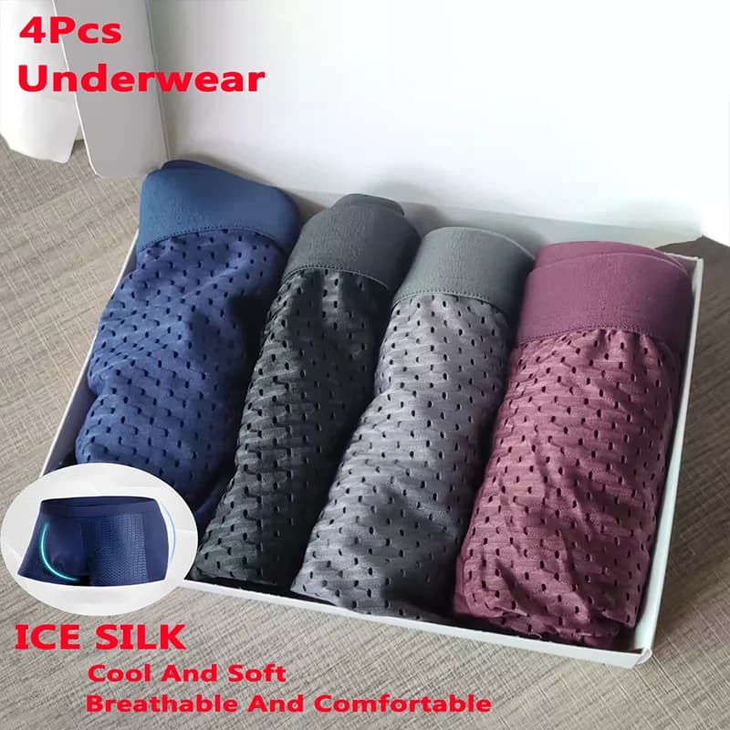 Men's Seamless Ice Silk Boxer Briefs Multi-Piece Set Breathable Cool Comfortable Mid Waist Lightweight Summer Underwear