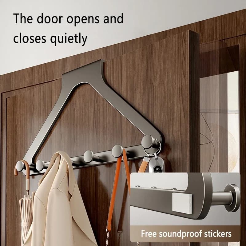 No Punching 5 Hooks Door Rear Hook Wrought Plastic Clothes Bag Hanger Hat Sundries Storage Rack Hanger Home Bathroom Organizer