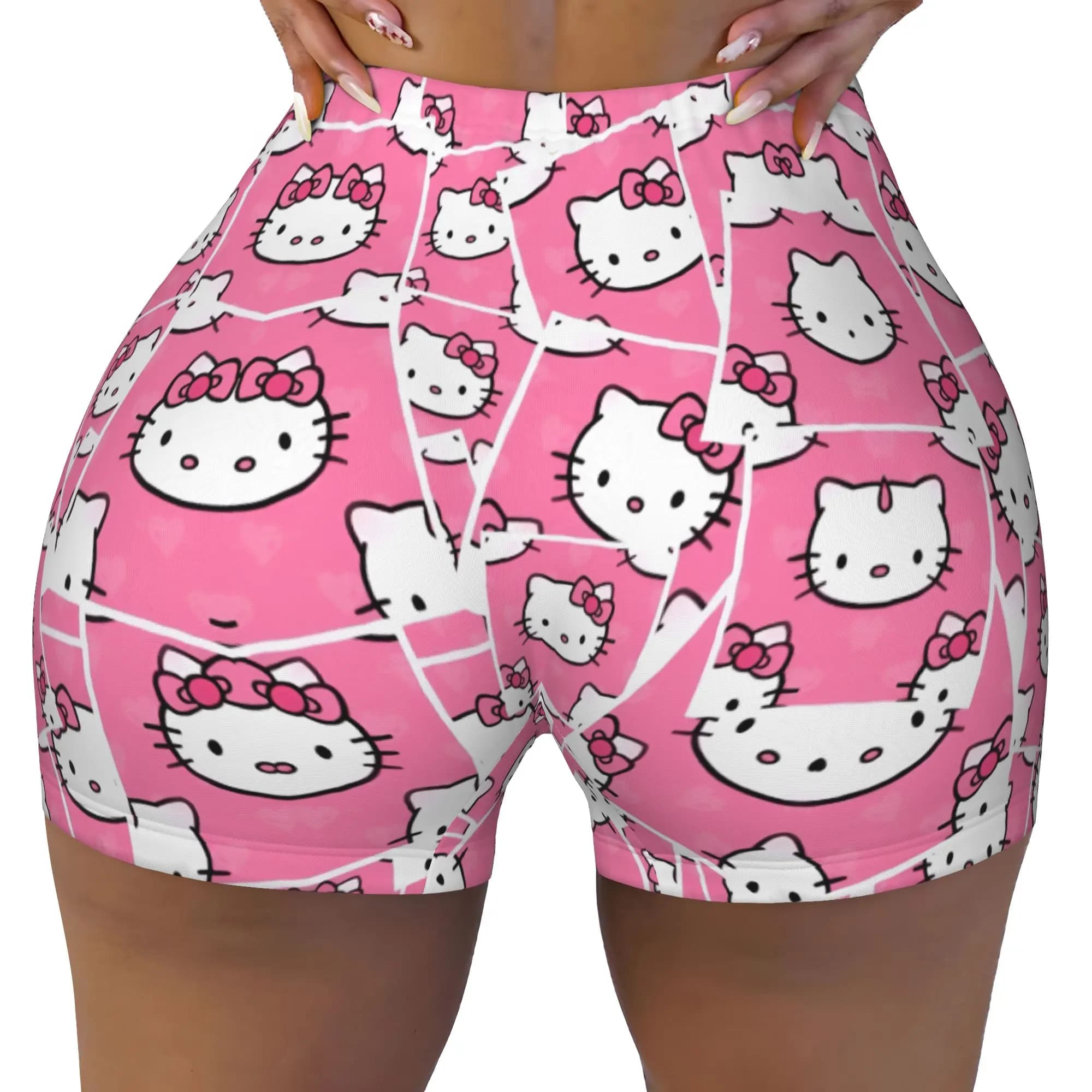 Custom Women's Kittys Kitten Anime Workout Yoga Shorts Cat Cartoon Gym Athletic Volleyball Biker Shorts