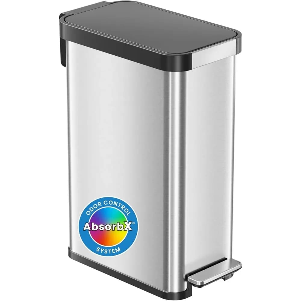 Cestino per Rifiuti da Cucina con Pedale Slim Step 50 Litri, Chiusura Morbida, Filtro Anti-Odore, Bidone per Riciclaggio Interno in Acciaio Inossidabile