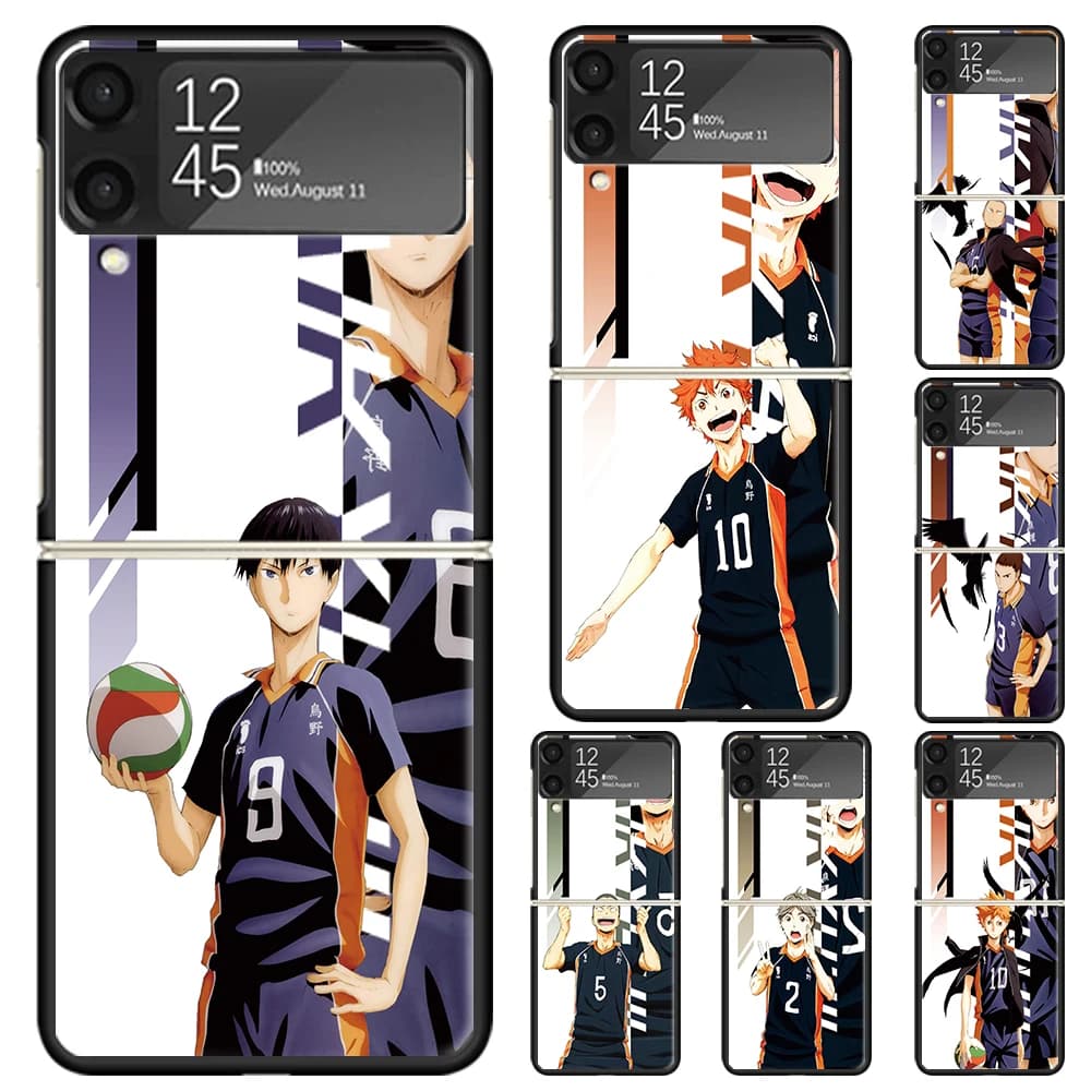 Anime Haikyuu Oya School volley custodia rigida per PC per Samsung Galaxy Z Flip 6 5 4 3 Cover nera ZFlip6 Flip5 Flip4 5G Folda