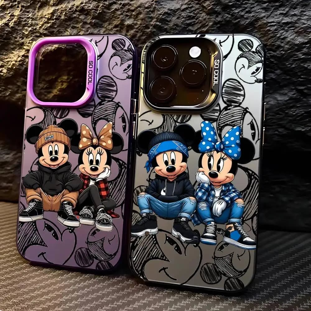 Custodia Rigida Colorata Mickey e Minnie per iPhone 17 16 15 14 13 12 Mini 11 8 7 Pro Max Plus