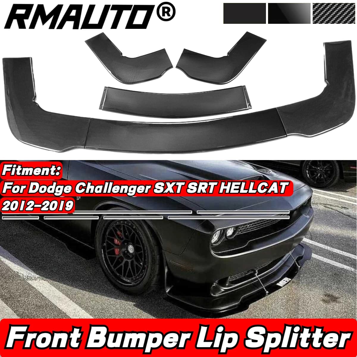 For Dodge Challenger SXT SRT HELLCAT 2012-2019 Car Front Bumper Lip Diffuser Chin Body Styling Kit Splitter Spoiler Deflector