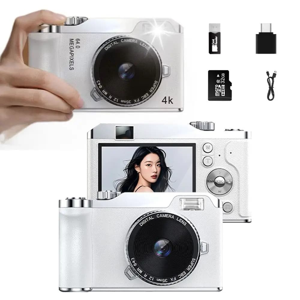 Doppia fotocamera anteriore/posteriore Fotocamera digitale HD 4K Messa a fuoco automatica Schermo da 2,4 pollici Telecamera CCD entry-level Zoom 16x Luce di riempimento LED