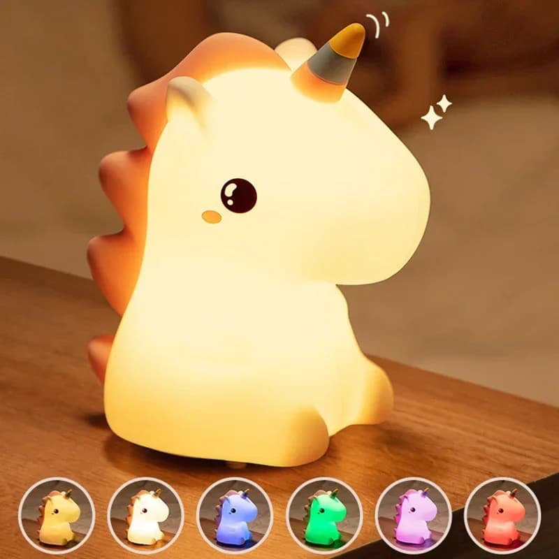 unicorno carino silicone LED luce notturna per bambini bambini USB ricaricabile cartone animato animale arredamento camera da letto per regali lampada da notte touch