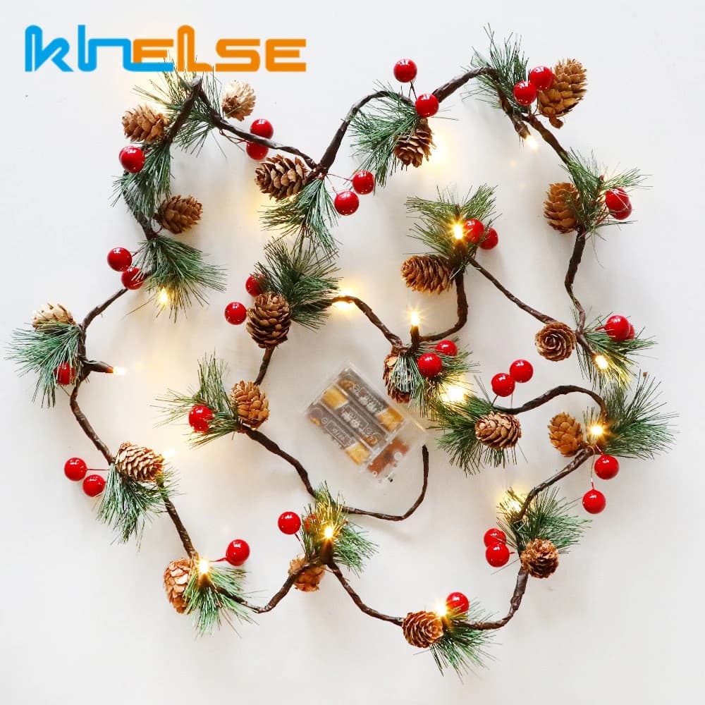 2m 20LED Natale Stringhe di illuminazione a LED Pigne Pianta artificiale Festival Lampada Puntelli decorativi per la casa Lucine natalizie