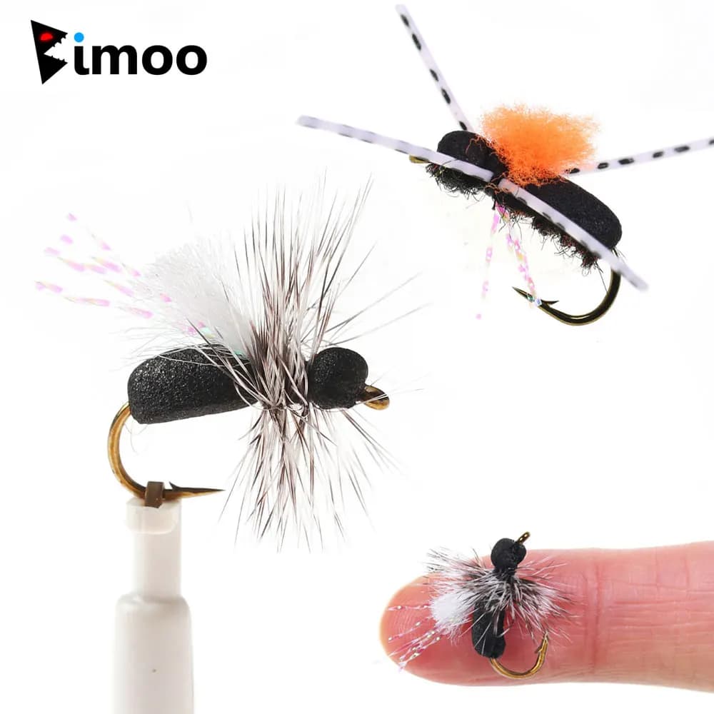Bimoo 6 pezzi # 10 Mosche Artificiali Galleggianti Nere in Schiuma Grizzly Hackle per Pesca a Mosca Secca, Esche a Forma di Insetto per Trota e Char
