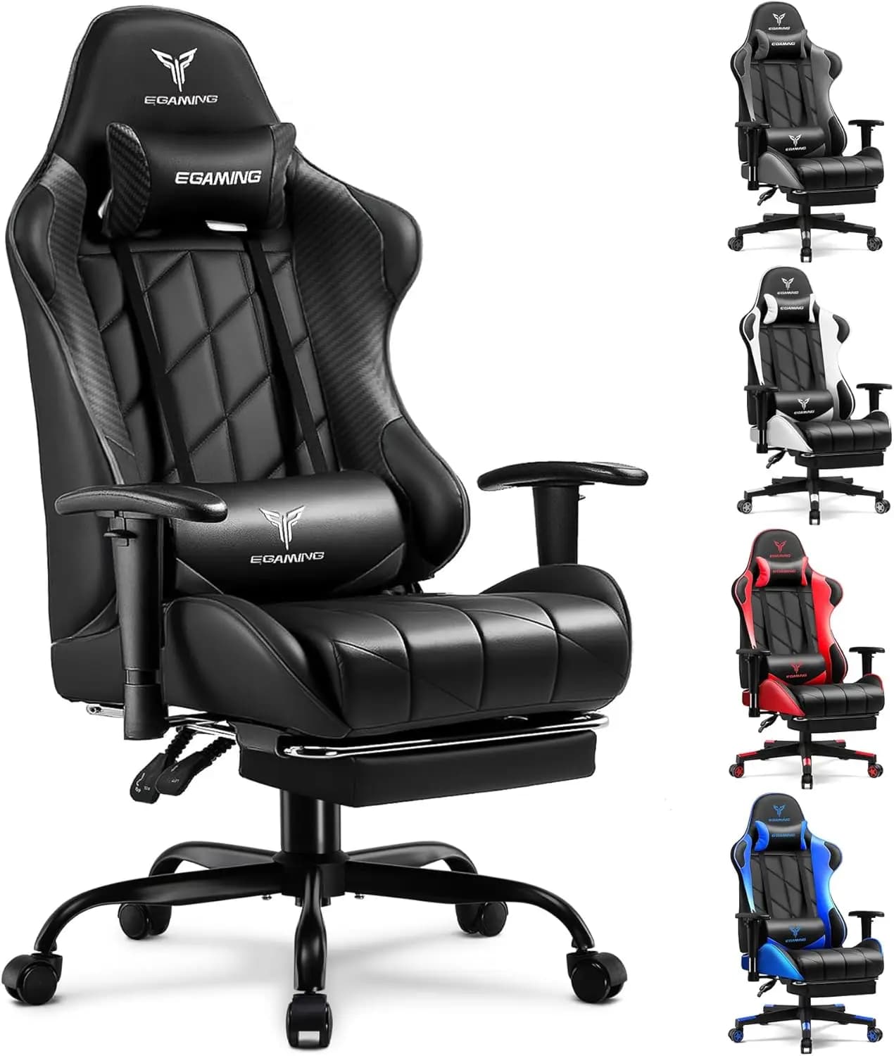 Sedia da Gaming con Poggiapiedi, Sedia Ergonomica per Computer in Pelle PU con Schienale Alto, Braccioli Regolabili 3D, Poggiatesta e Supporto Lombare