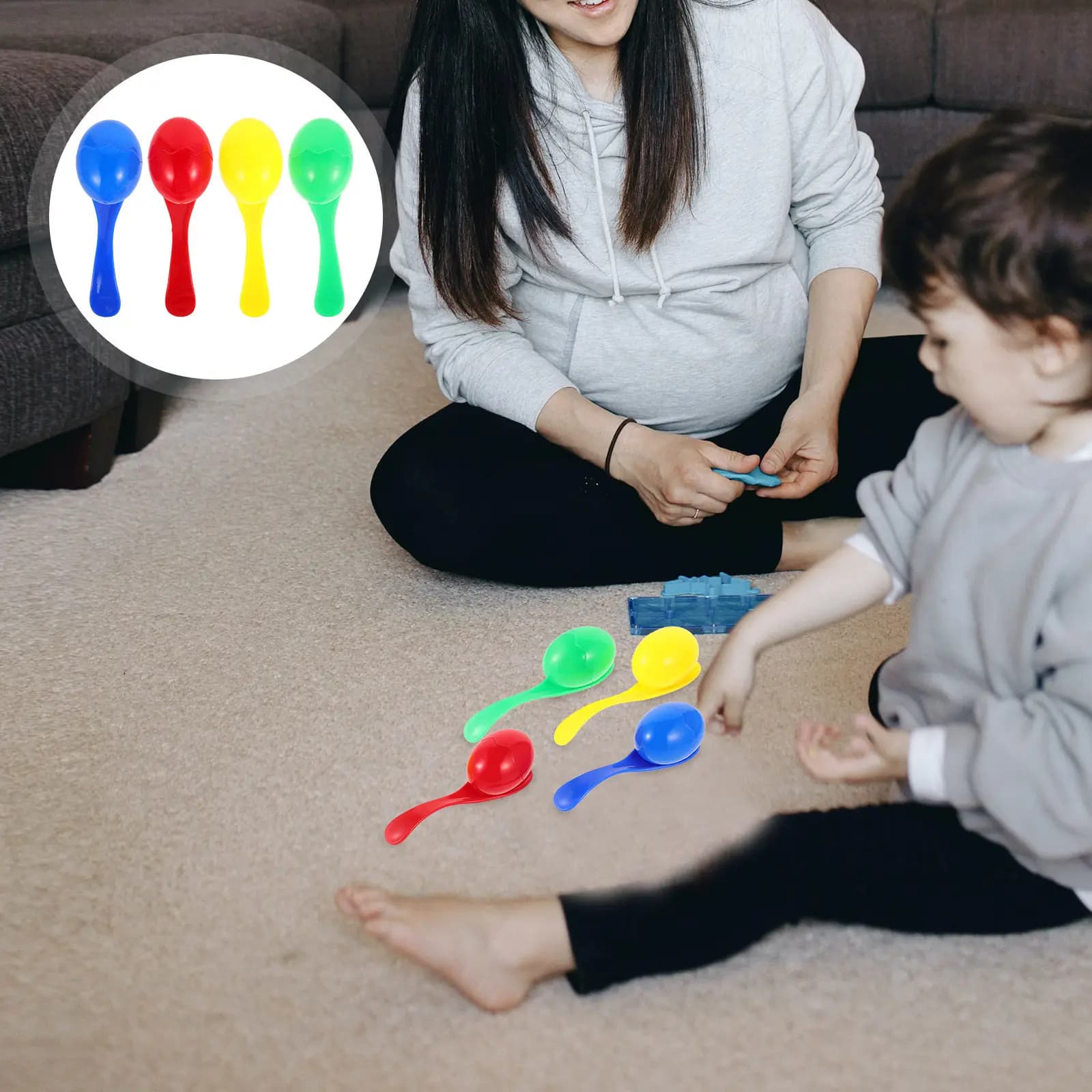 Gioco di corsa con uova e cucchiaio da 4 pezzi, giocattoli interattivi per bambini, strumenti educativi durevoli per l'equilibrio fisico e il divertimento
