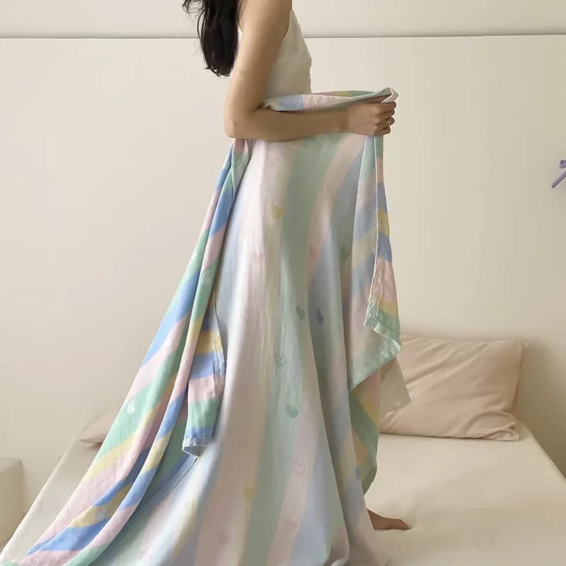 Nuova Coperta Estiva 2025 in Cotone Jacquard Colorato, Fresca e Setosa, Ideale per Ambienti Climatizzati