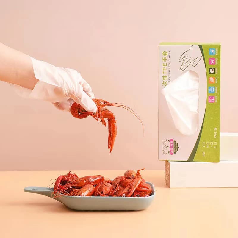 TPE Trasparente Usa E Getta 100 pz/scatola Guanti Senza Lattice Guanti Antiscivolo Acido Sicurezza Sul Lavoro Grado Alimentare Guanti Per La Pulizia Della Casa