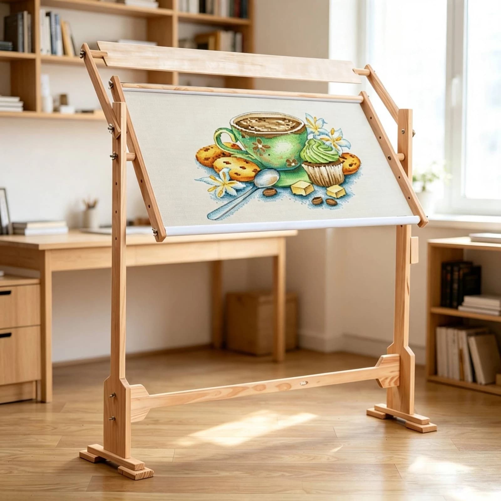 Cross-Stitch Frame with Stand Adjustable Floor Standing Embroidery Frame Floor-Standing Stand Sturdy Easy to Use