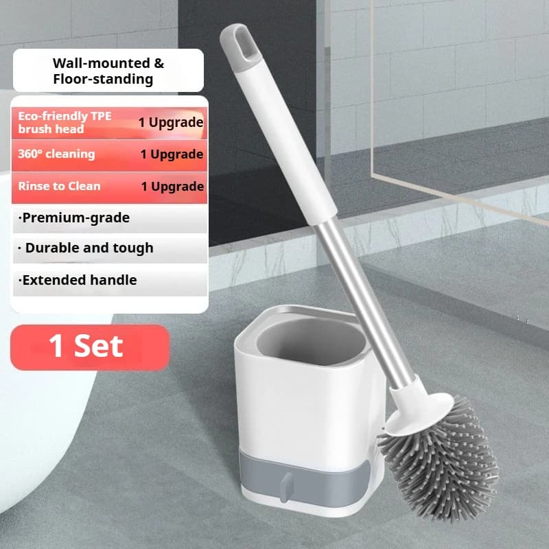 Scopino per WC a parete senza punzonatura con base drenabile Manico lungo Spazzola per pulizia WC in plastica e silicone Accessori per il bagno