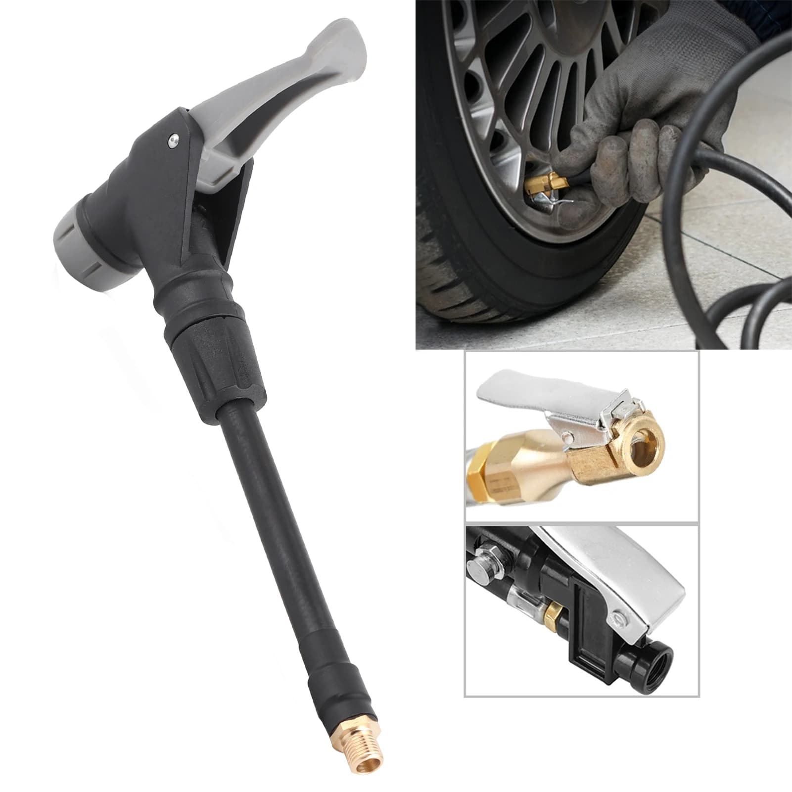 Tubo di prolunga in gomma per mandrino d'aria adattatore per tubo di gonfiaggio per pneumatici 2-in-1 per valvola per pneumatici francese americana
