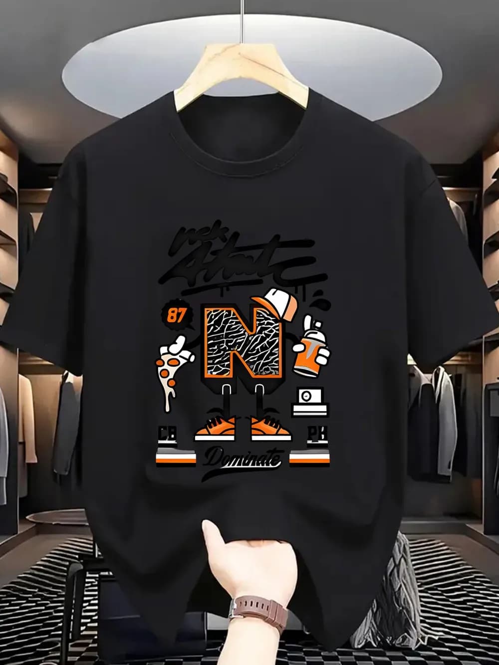 T-shirt girocollo morbida e traspirante con stampa graffiti personalizzata estiva da uomo di vendita calda top casual da strada all'aperto
