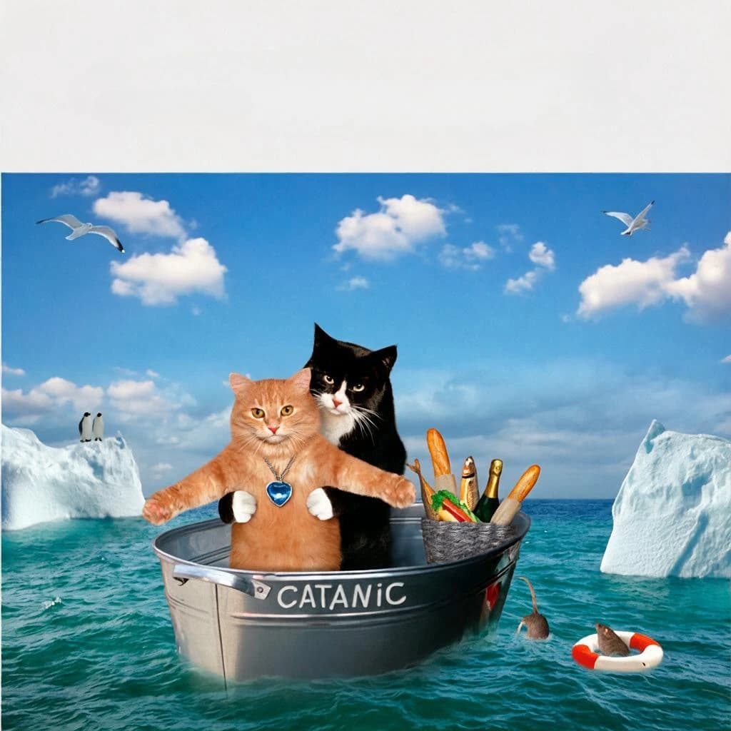 Funny Cat Titanic Parody Jigsaw Puzzle - 500/1000/1200/2000 Pcs, 38x52cm to 70x100cm, Cute Animal Meme Paper Puzzle Gift