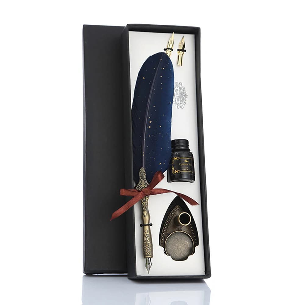 1 Set Practical Classic Texture Practical Calligraphy Feather Dip Pen No Ink Quill Fountain Writing Portable Wedding Gifts