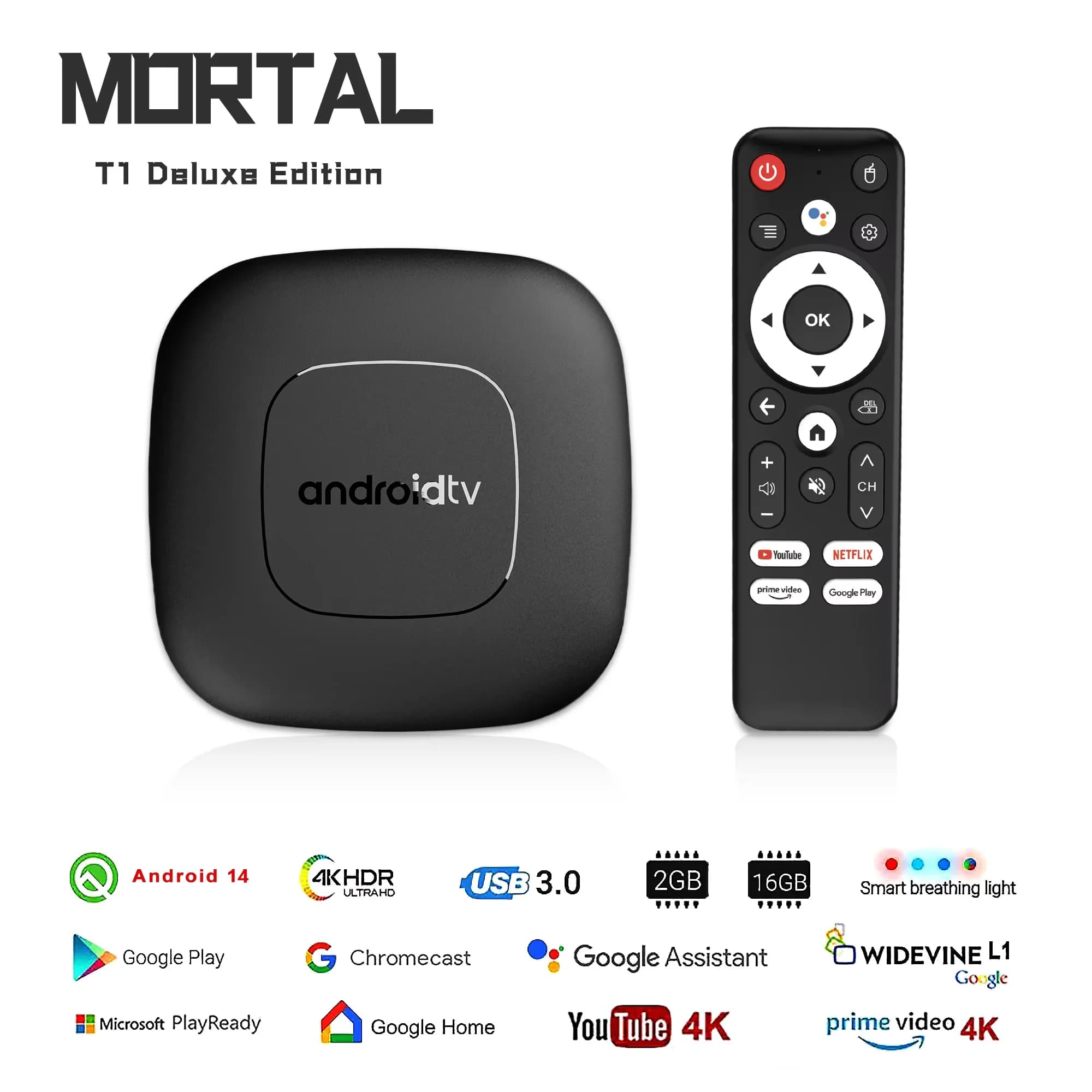 HOT 2024 Mortal T1 Smart Home Theater TV Box Bluetooth Google Assistant Android 13 Allwinner H313 2.4G&5G Wifi 4K HDR10 Netflix
