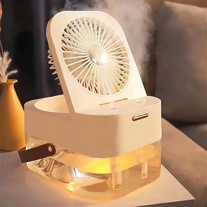 3 in 1 ventilatore portatile condizionatore d'aria umidificatore raffreddamento ventola USB ricaricabile luce notturna a LED desktop spruzzo d'acqua ventola di raffreddamento dell'aria