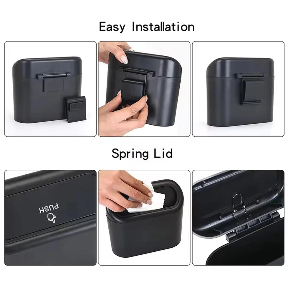 MOBIDEA For Car Office Home Auto Storage Bin Black/White Portable Hanging Mini Car Trash Can with Lid