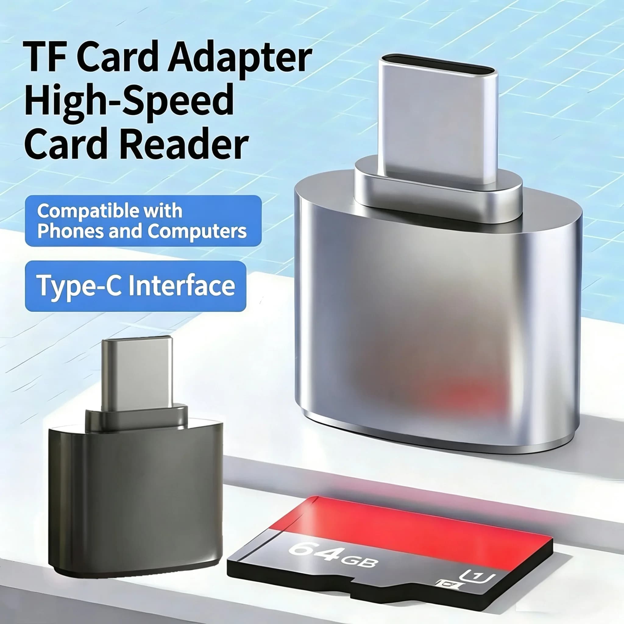 Mini Type-C Card Reader TF Memory Card Reader USB C 2.0 External Storage Card Reader SD Micro TF for Smart Tablet Laptop