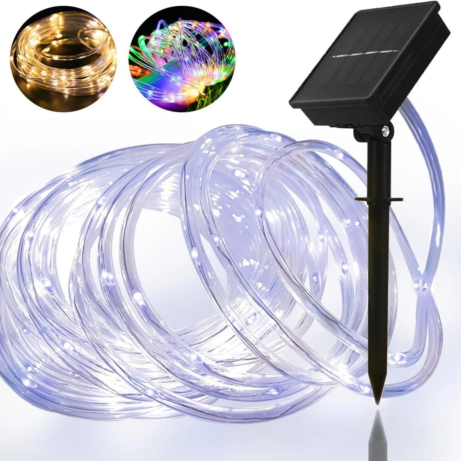 Catena Luminosa Solare a LED per Esterni Impermeabile Decorazione Natalizia da Giardino 32m/22m/12m/7m Ghirlanda Natalizia Tubo Luminoso Strisce Luminose Fatate