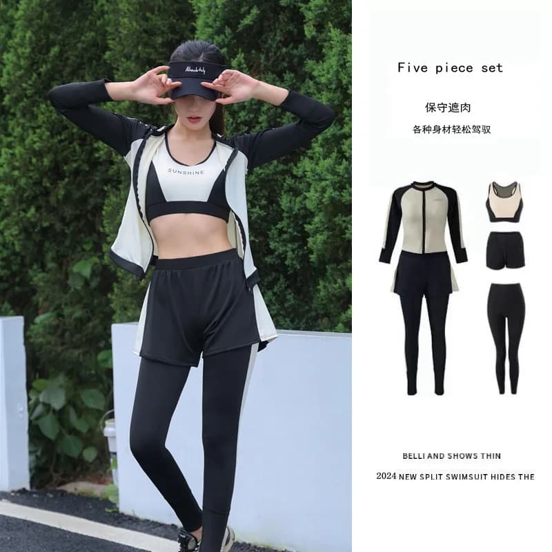 Costume da bagno da donna estivo diviso conservatore snorkeling protezione solare pantaloni a maniche lunghe costume da bagno sportivo da surf meduse in cinque pezzi