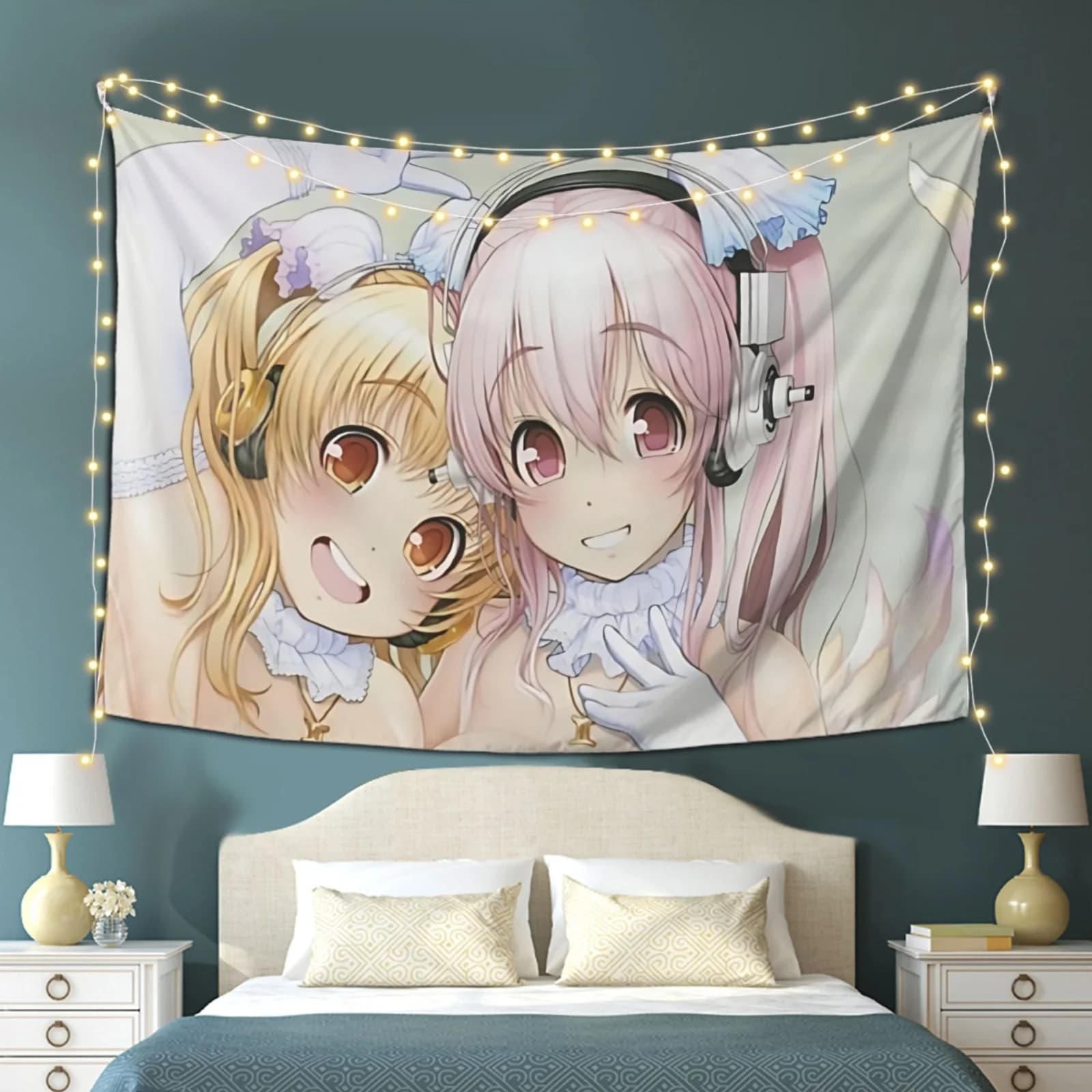 Super Sonico & Super Pochaco Tapestry Anime Wall Hanging Aesthetic Room Decor Cool Room Stuff Background Cloth for Bedroom Dorm