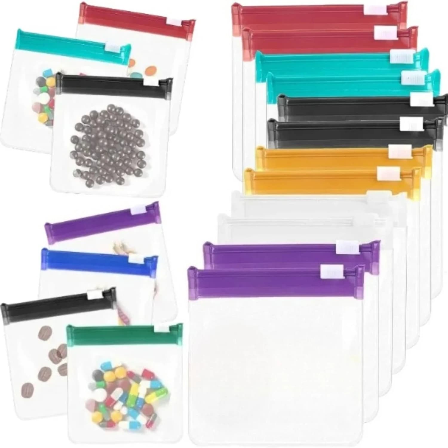 Mini Colorful Pill Dispenser Bags Reusable Medicine Zip Bags Self-Sealing Jewelry Storage Pouch Portable Travel Waterproof Bags