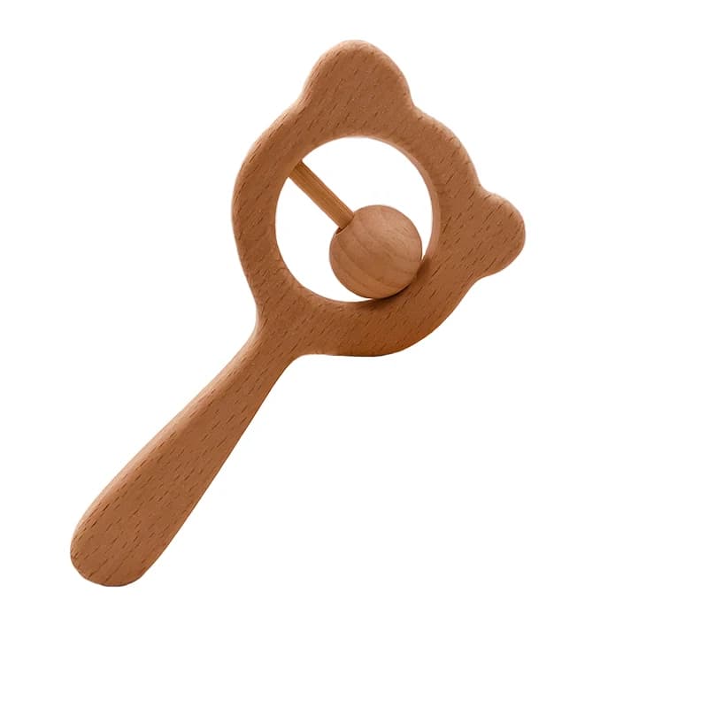 Giocattoli per bambini orso di faggio mano Montessori dentizione anello in legno sonagli massaggiagengive gioco sensoriale ciondoli da palestra