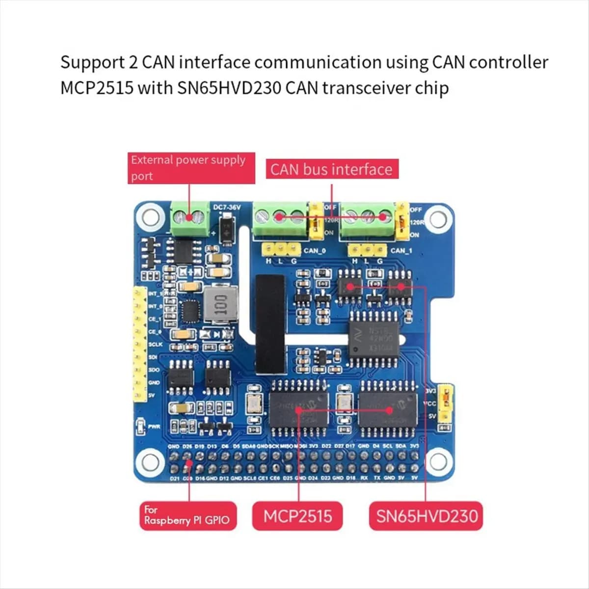plplp For Raspberry Pi 2CH Isolated CAN Expansion HAT MCP2515 7-36V for Raspberry Pi Series/Jetson Nano