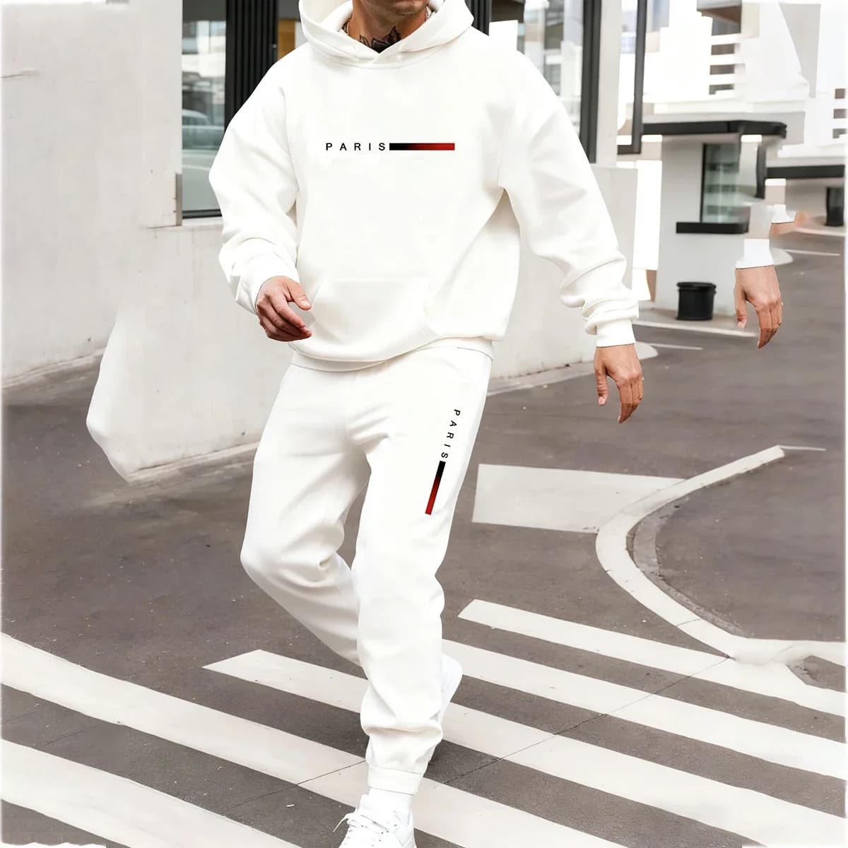Felpa con Cappuccio Unisex con Stampa 'Paris' e Set Sportivo con Coulisse, Abbigliamento Casual alla Moda per Uomo e Donna, Stagione Invernale