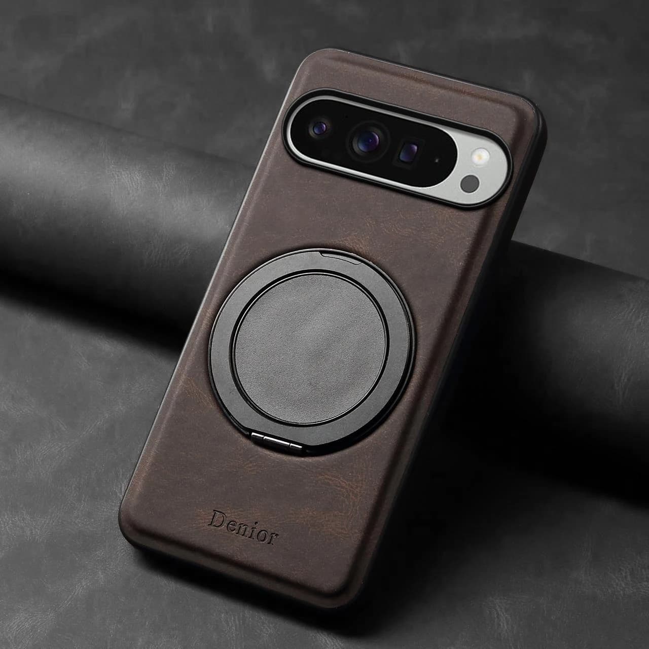 Custodia per telefono Denior in pelle vintage adatta per Google Pixel 10/9/8/7, 360 ° Cover Protettiva per Telefono con Anello Magnetico Girevole