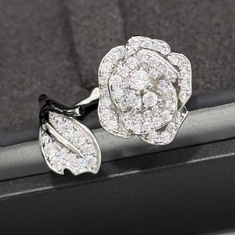 KQDANCE Anello Aperto a Forma di Rosa in Argento Sterling 925 con Diamanti, Anello Regolabile di Lusso per Donne