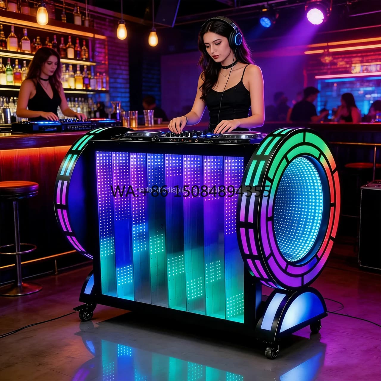 Schermo LED Colorato Mobile per DJ, Stand da Palco, Tavolo Portatile con Supporto per Laptop e Controllo Mobile per Discoteche