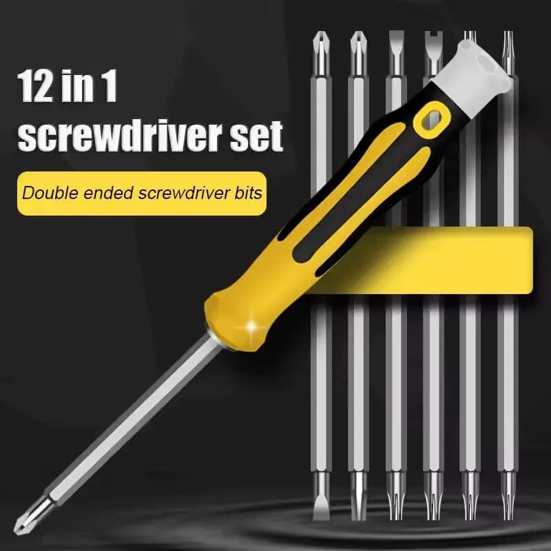 【AD】12 in 1 Multifunctional Precision Screwdriver Set Magnetic Bit Cross Flat Head Handheld Maintenance Tool Kit