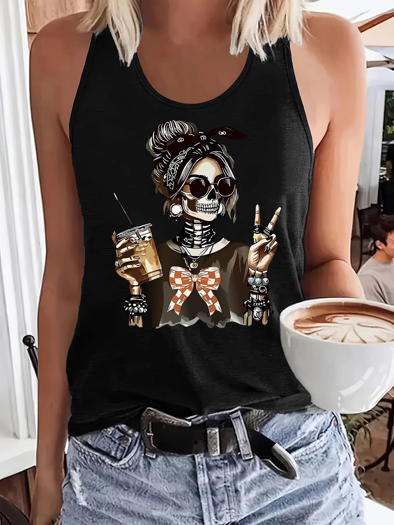 Graphic Skull Print Tank Tops Sleeveless Casual Vest T Shirt for Summer and Spring Women's Funny Fashion Tshirt Clothing Female