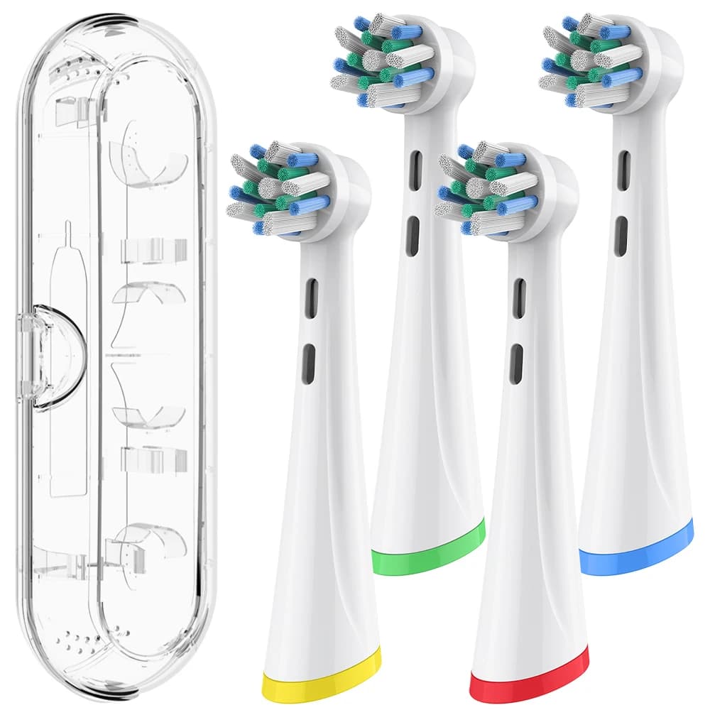 4x Testine di ricambio professionali e custodia protettiva da viaggio per spazzolino compatibile con lo spazzolino elettrico Oral B iO